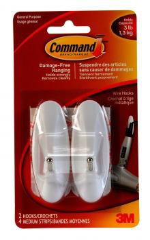 Samolep�c� h��ky 3M COMMAND, ov�ln�, st�edn�, b�l�, 2 ks