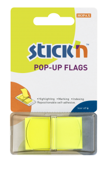Samolepic� plastov� z�lo�ky Stick'n by Hopax POP-UP, 45 x 25 mm, �lut�, 50 l�stk�