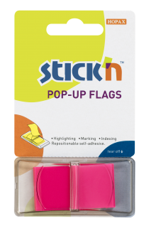 Samolepic� plastov� z�lo�ky Stick'n by Hopax POP-UP, 45 x 25 mm, r��ov�, 50 l�stk�
