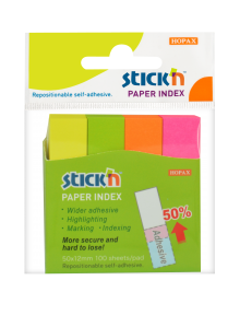 Samolepic� pap�rov� z�lo�ky Stick'n by Hopax, 50 x 12 mm, neon mix, 4 x 100 l�stk�