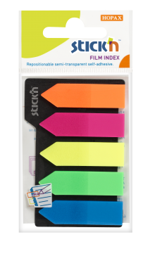Samolepic� plastov� z�lo�ky Stick'n by Hopax, 42 x 12 mm, neon mix �ipky, 5 x 25 l�stk�