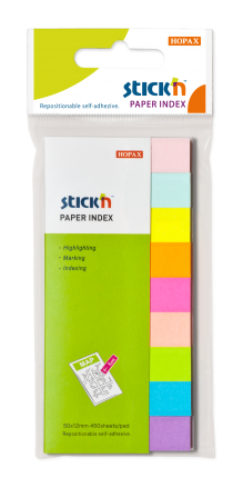 Samolepic� pap�rov� z�lo�ky Stick'n by Hopax, 50 x 12 mm, neon mix, 9 x 50 l�stk�