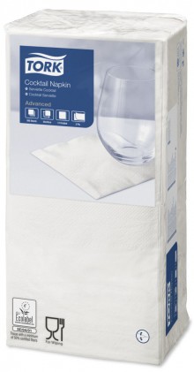 Ubrousky Tork 477534, koktejlov�, 2vrstv�, 24 x 24 cm, b�l�, 200 ks