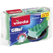 Houbi�ka na n�dob� Vileda PUR active, 7 � 4,5 � 9 cm, zelen�, 2 ks